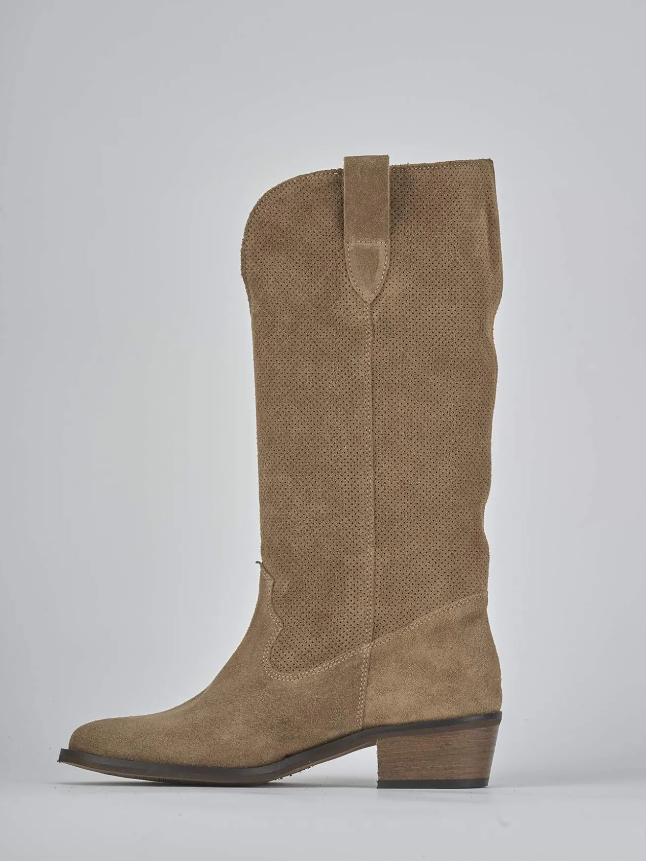 Stivali tacco 4cm camoscio marrone