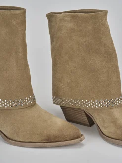 Stivali tacco 7cm camoscio beige