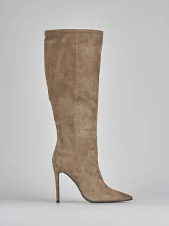 Stivali tacco 10cm camoscio beige