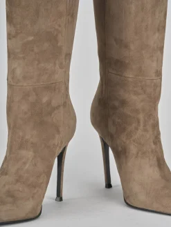 Stivali tacco 10cm camoscio beige