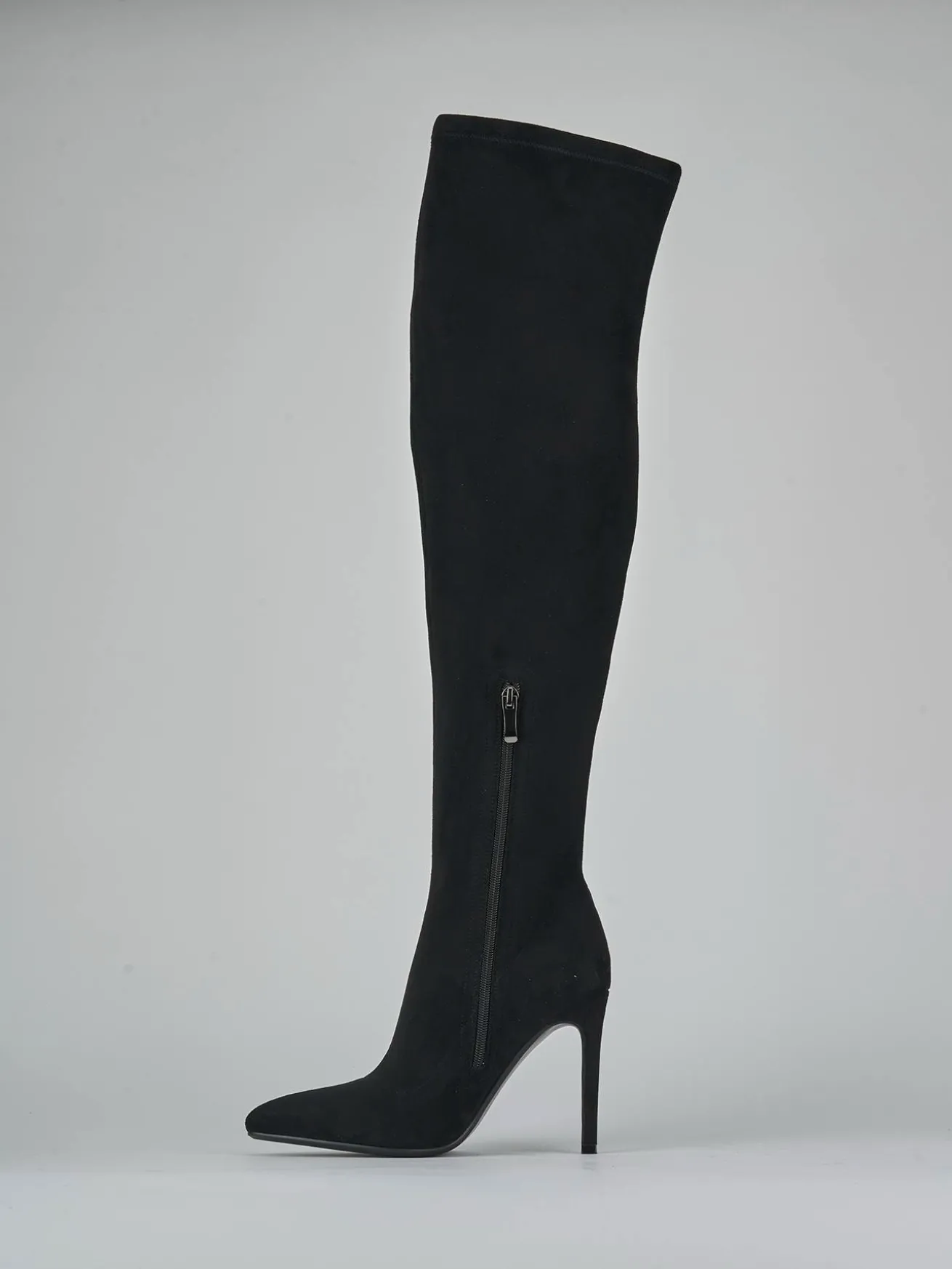 Stivali tacco 10cm camoscio sostenible nero