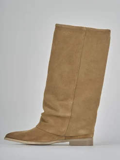 Stivali tacco 2cm camoscio marrone