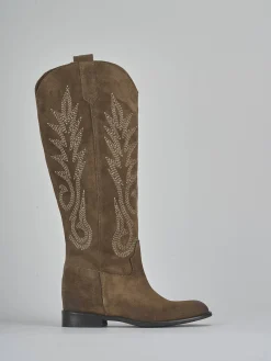 Stivali tacco 2cm camoscio beige