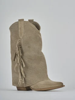 Stivali tacco 7cm camoscio beige