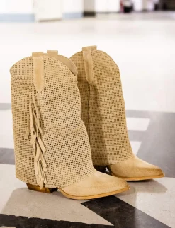 Stivali tacco 7cm camoscio beige