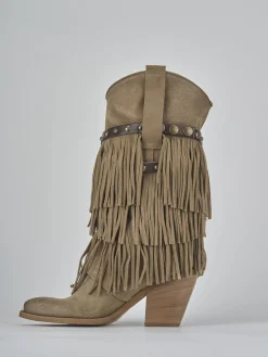 Stivali tacco 7cm camoscio beige