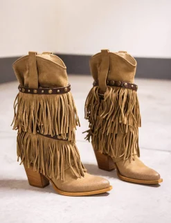 Stivali tacco 7cm camoscio beige