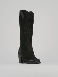 Stivali tacco 8cm camoscio nero