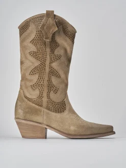 Stivali tacco 8cm camoscio beige