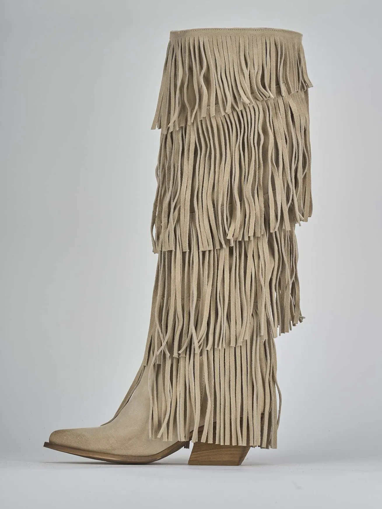 Stivali tacco 5cm camoscio beige