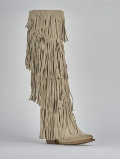 Stivali tacco 5cm camoscio beige