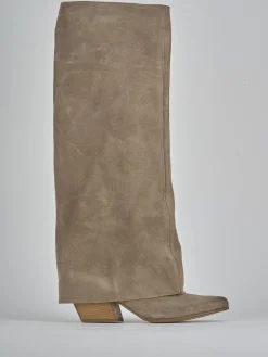 Stivali tacco 7cm camoscio beige