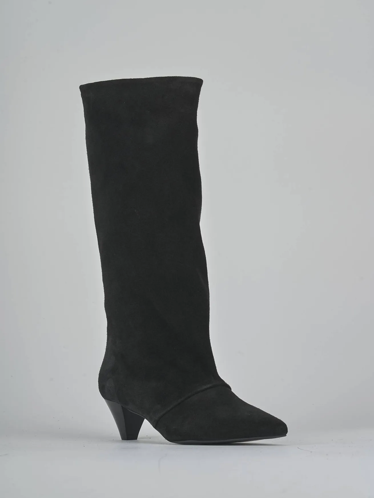 Stivali tacco 4cm camoscio nero