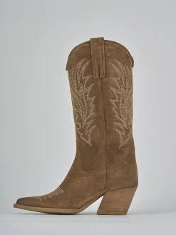 Stivali tacco 7cm camoscio marrone