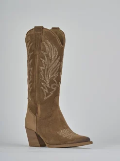 Stivali tacco 7cm camoscio marrone