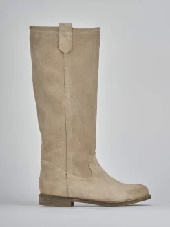 Stivali tacco 1cm camoscio beige