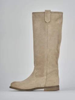 Stivali tacco 1cm camoscio beige