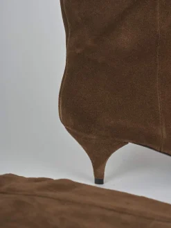 Stivali tacco 5cm camoscio marrone