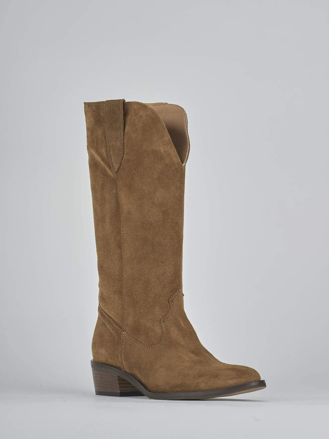 Stivali tacco 3cm camoscio marrone