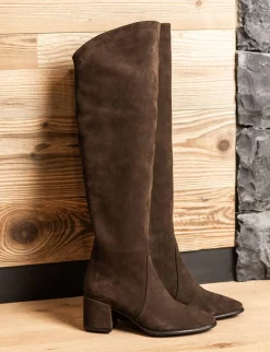 Stivali tacco 6cm camoscio testa