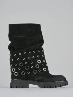 Stivali tacco 1cm camoscio nero