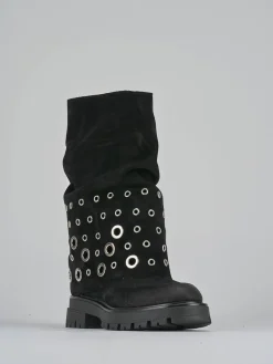 Stivali tacco 1cm camoscio nero