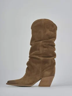 Stivali tacco 6cm camoscio marrone