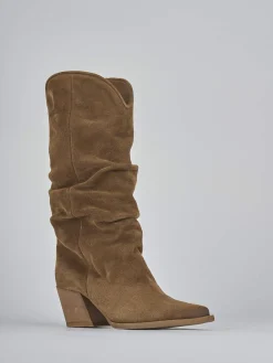 Stivali tacco 6cm camoscio marrone