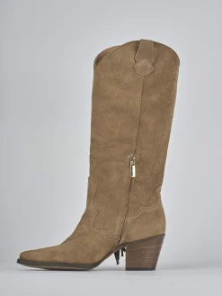 Stivali tacco 6cm camoscio marrone