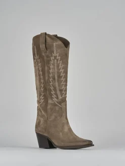 Stivali tacco 7cm camoscio beige