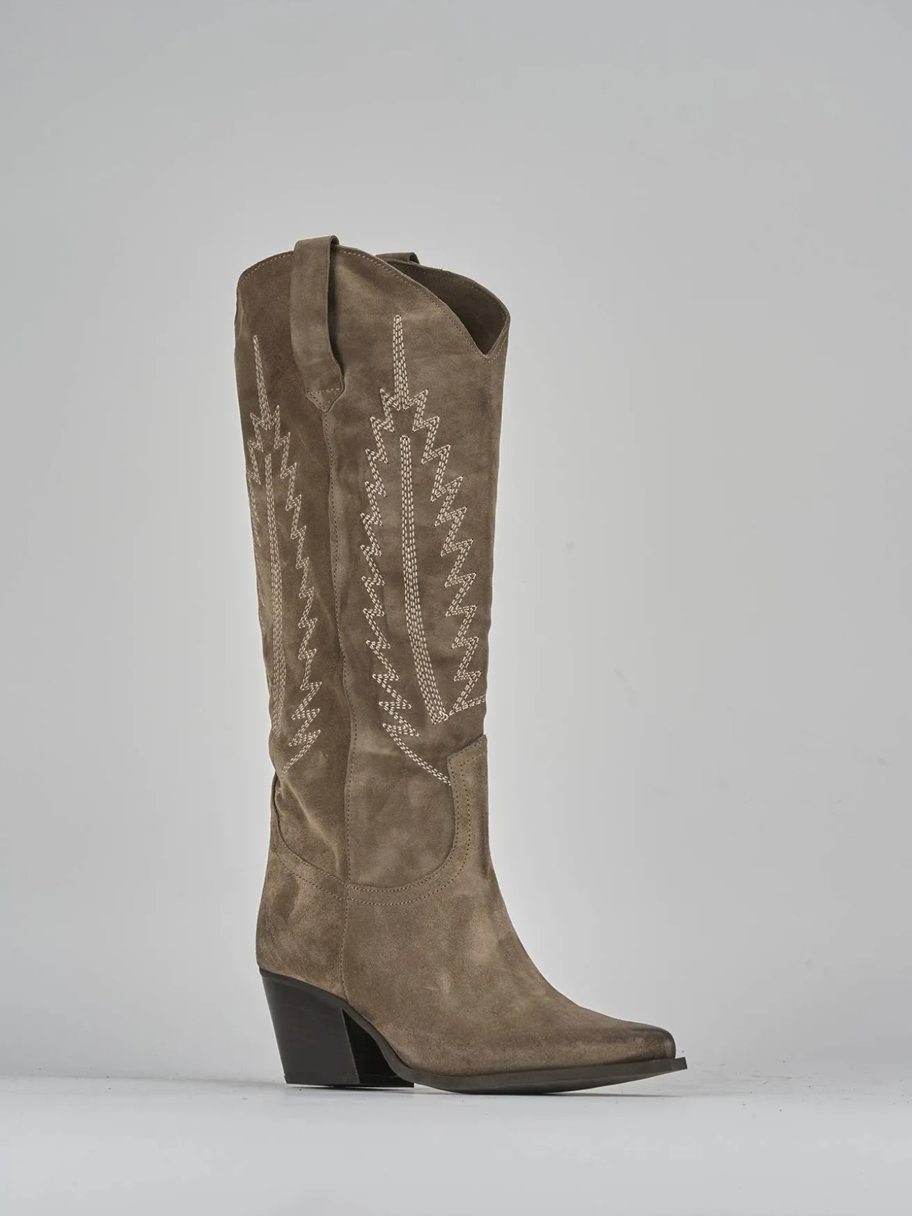 Stivali tacco 7cm camoscio beige