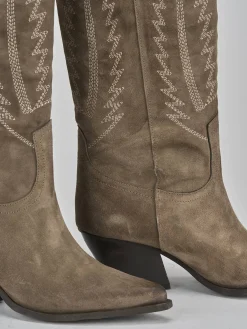 Stivali tacco 7cm camoscio beige