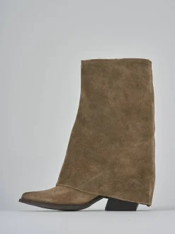 Stivali tacco 7cm camoscio beige