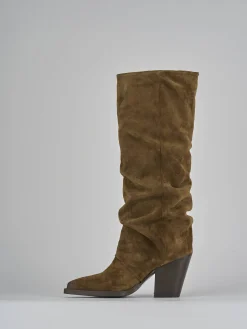 Stivali tacco 9cm camoscio marrone