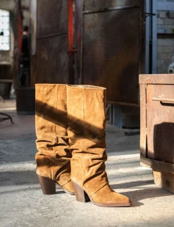 Stivali tacco 9cm camoscio marrone