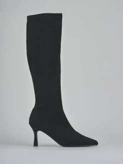 Stivali tacco 7cm camoscio sostenible nero