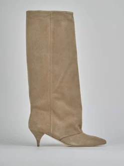 Stivali tacco 5cm camoscio beige