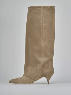 Stivali tacco 5cm camoscio beige