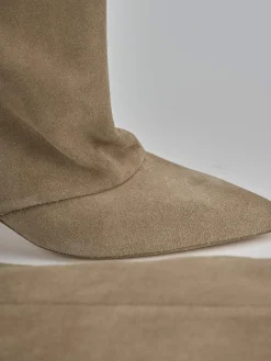 Stivali tacco 5cm camoscio beige