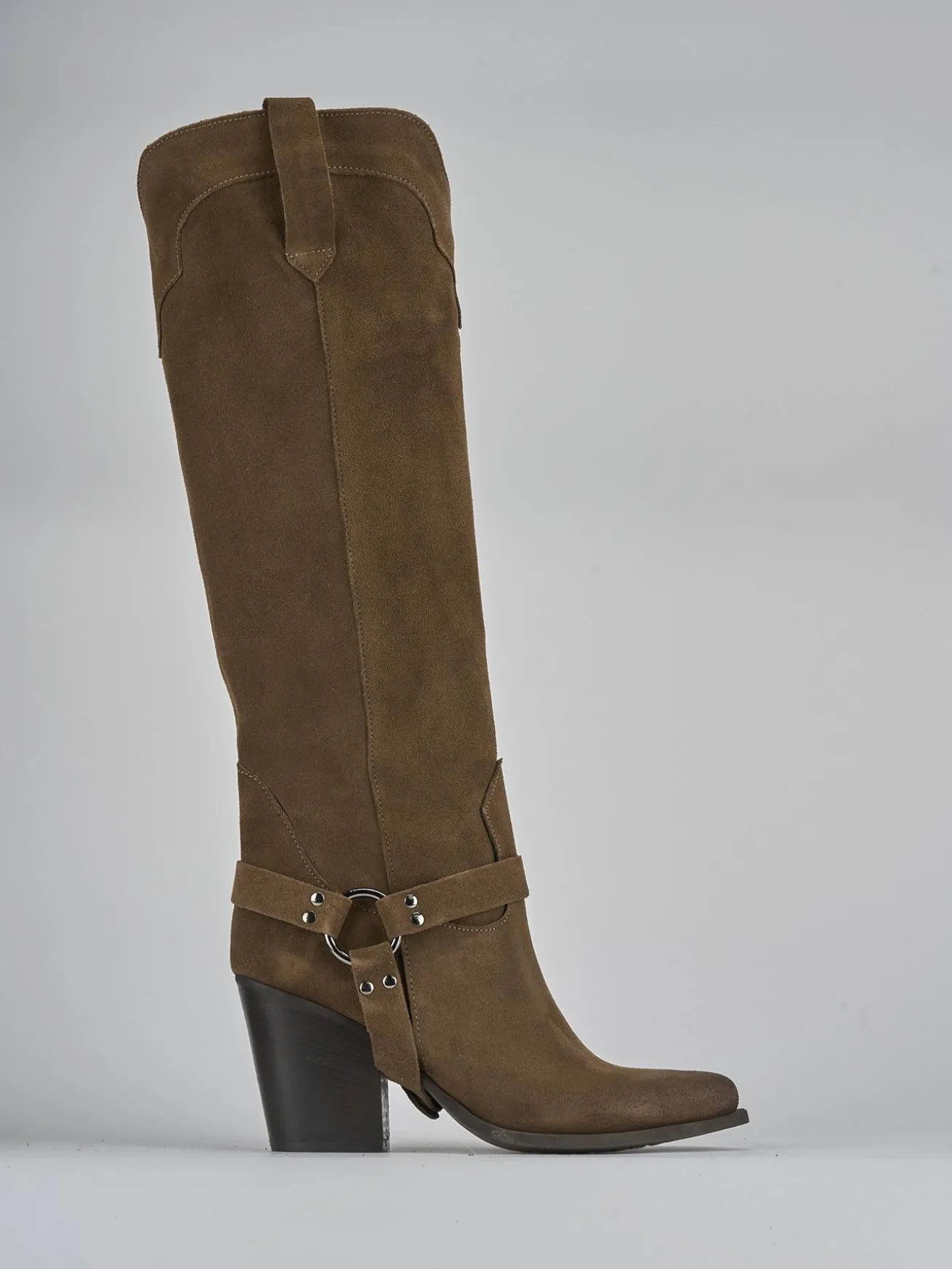 Stivali tacco 7cm camoscio beige