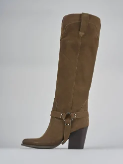 Stivali tacco 7cm camoscio beige