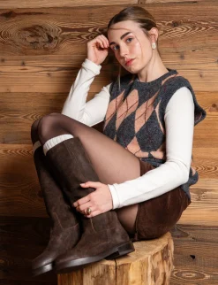 Stivali tacco 3cm camoscio testa