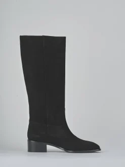 Stivali tacco 4cm camoscio nero