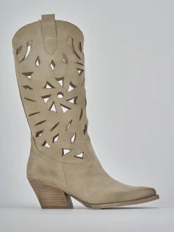 Stivali tacco 6cm camoscio beige