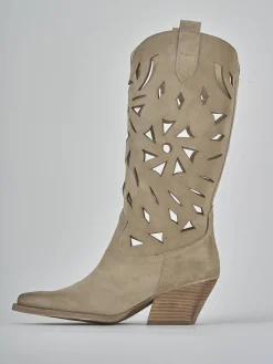 Stivali tacco 6cm camoscio beige