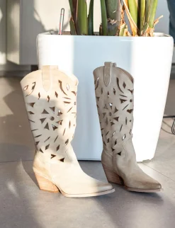 Stivali tacco 6cm camoscio beige