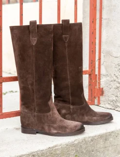 Stivali tacco 2cm camoscio testa