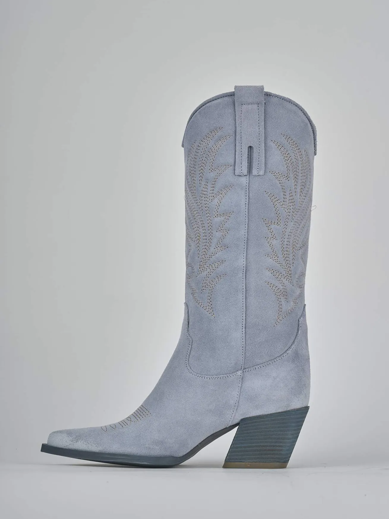 Stivali tacco 7cm camoscio azzurro