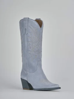 Stivali tacco 7cm camoscio azzurro