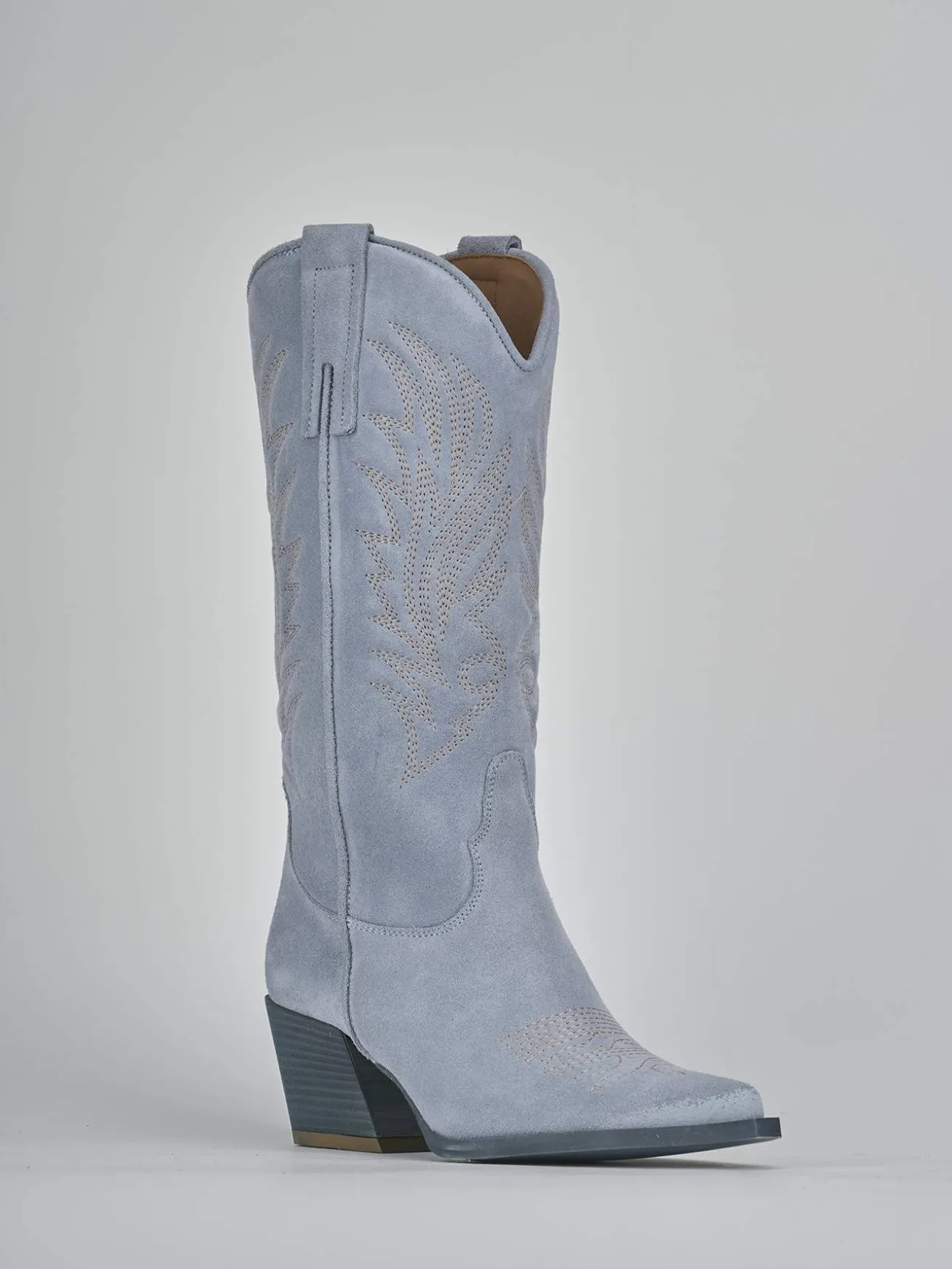 Stivali tacco 7cm camoscio azzurro